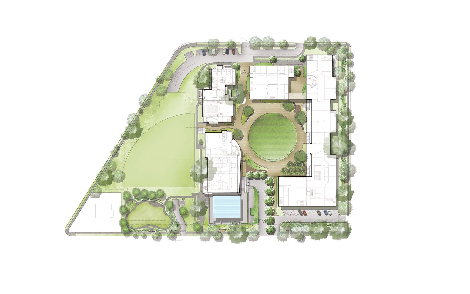 Renders site plan of school site