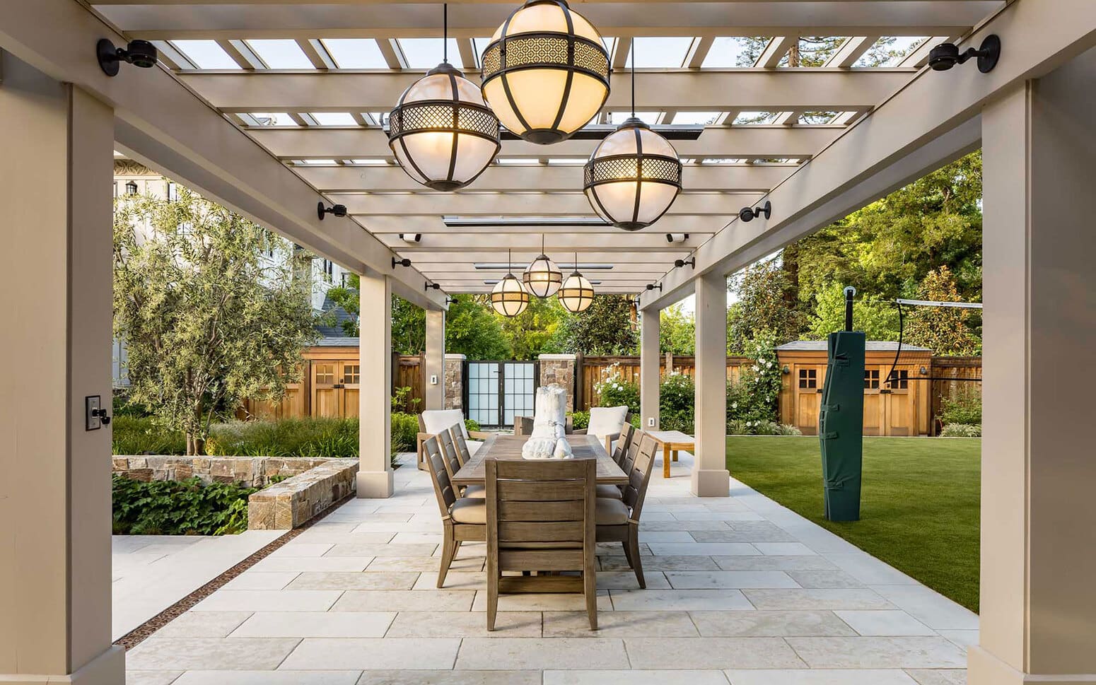 Loggia with lighting and outdoor dining