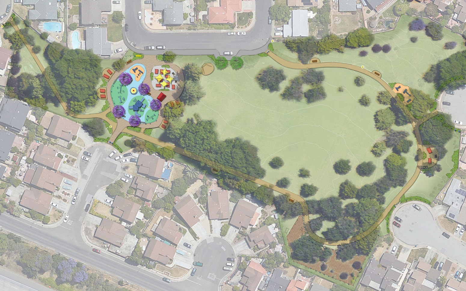 Site plan rendering of the park and play area