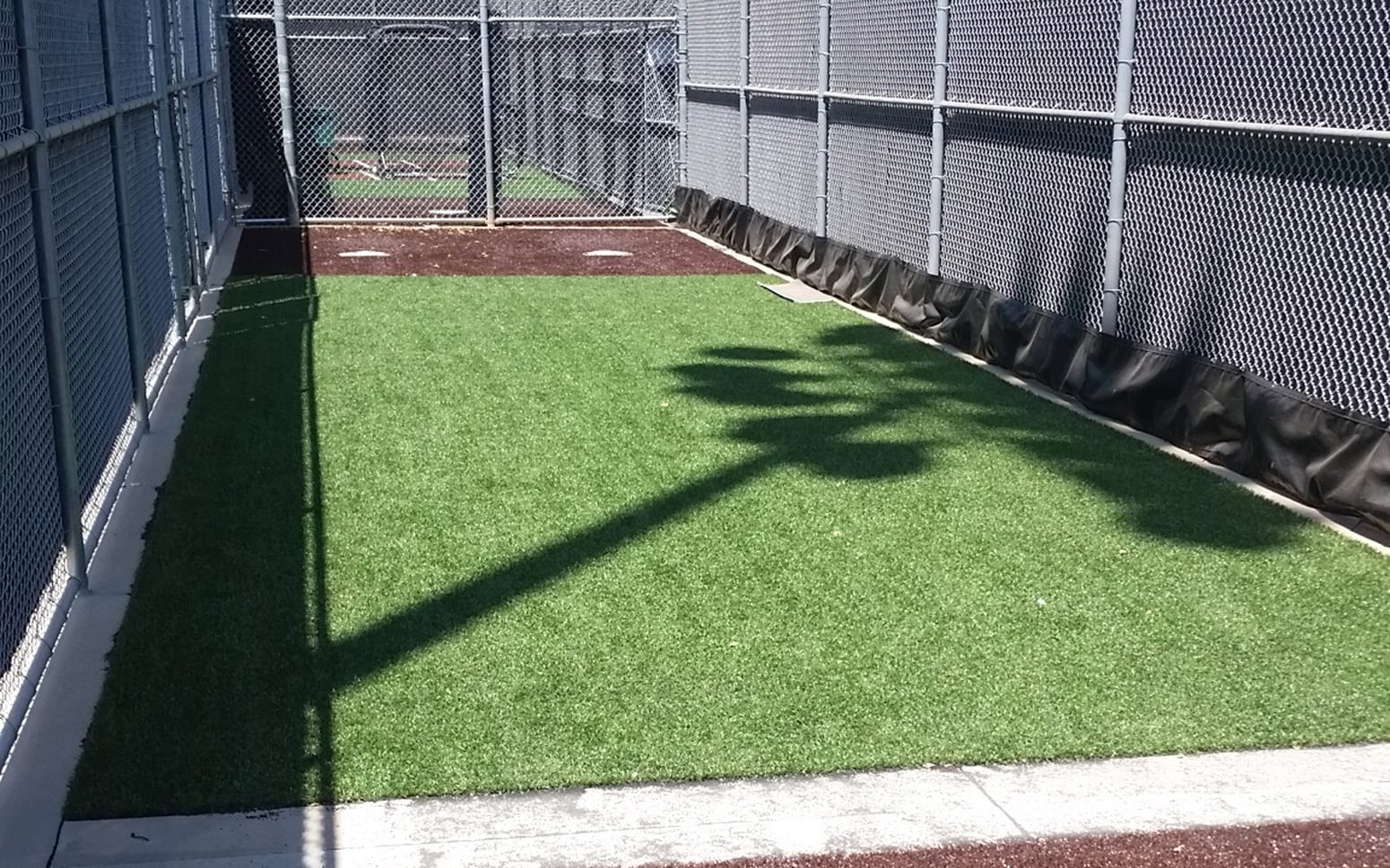 Batting cage with synthetic turf