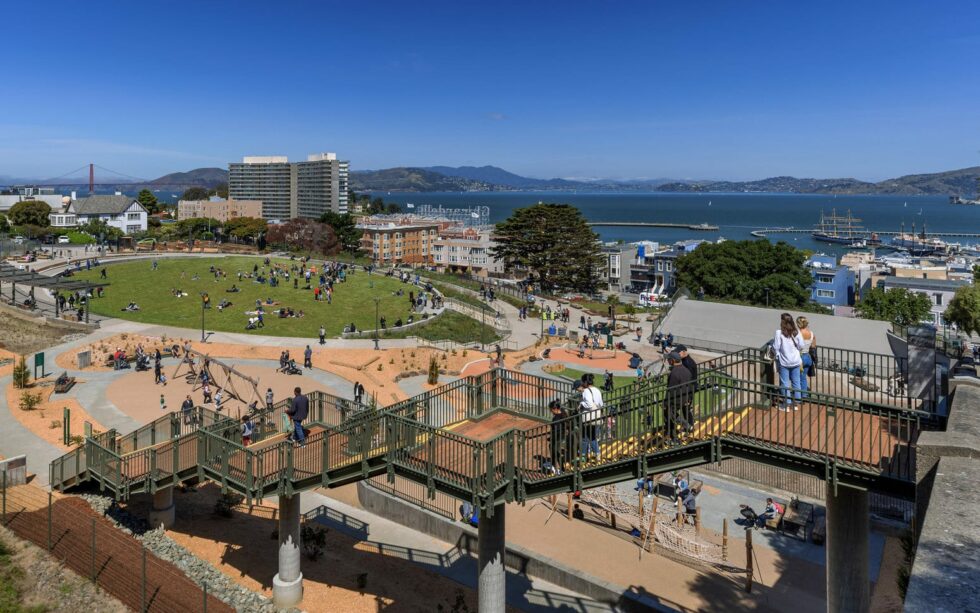 People Using The Long Stairway Down To The Park And Looking At The Great View Of The Bay