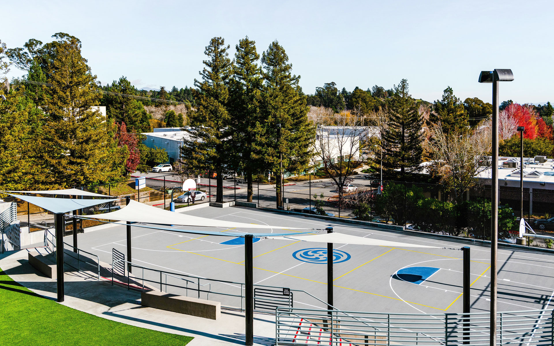 Basketball court and shaded sitting area